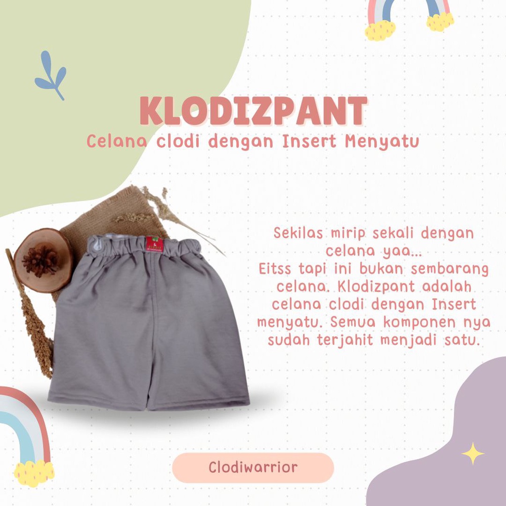 Klodiz Pant Clodi Insert Celana Menyatu Siap Pakai Popok Kain Cuci Ulang Ukuran K/S BB 5-11 kg