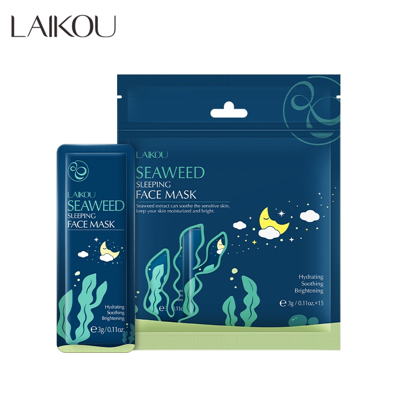 LAIKOU Sleeping Mask Rumput Laut Memudarkan Bekas Jerawat Krim Malam Memperbaiki Menenangkan 15pcs