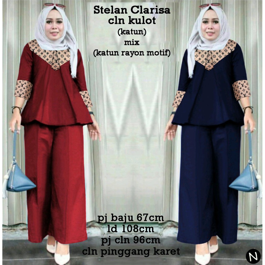 cn 8904 stelan clarisa setelan atasan bawahan celana panjang kulot songket etnik batik wanita murah