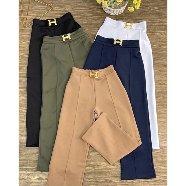 Kulot Scuba Belt H Highwaist Pants Celana Panjang Kerja Wanita Kantor Outfit Kekinian