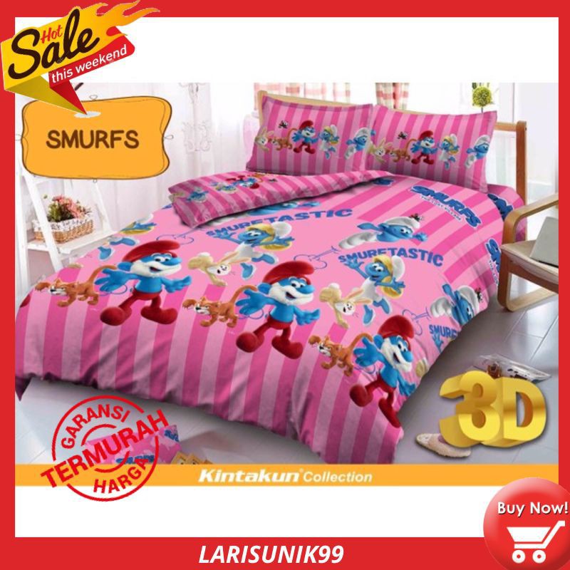 Terbaru Sprei Merk Kintakun Dluxe Motif Smurf Ukuran 180x200 Bahan Microtex Murah