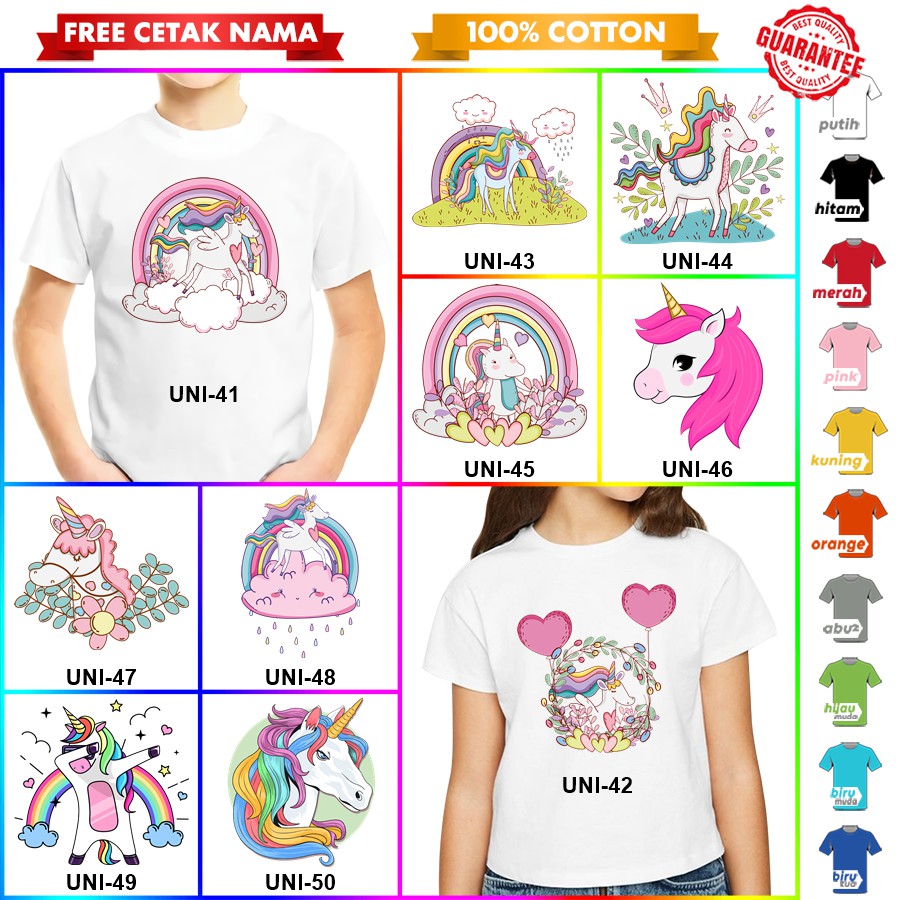 [FREE NAMA!!] Baju Kaos COUPLE ANAK DAN DEWASA UNICORN BANYAK MOTIF