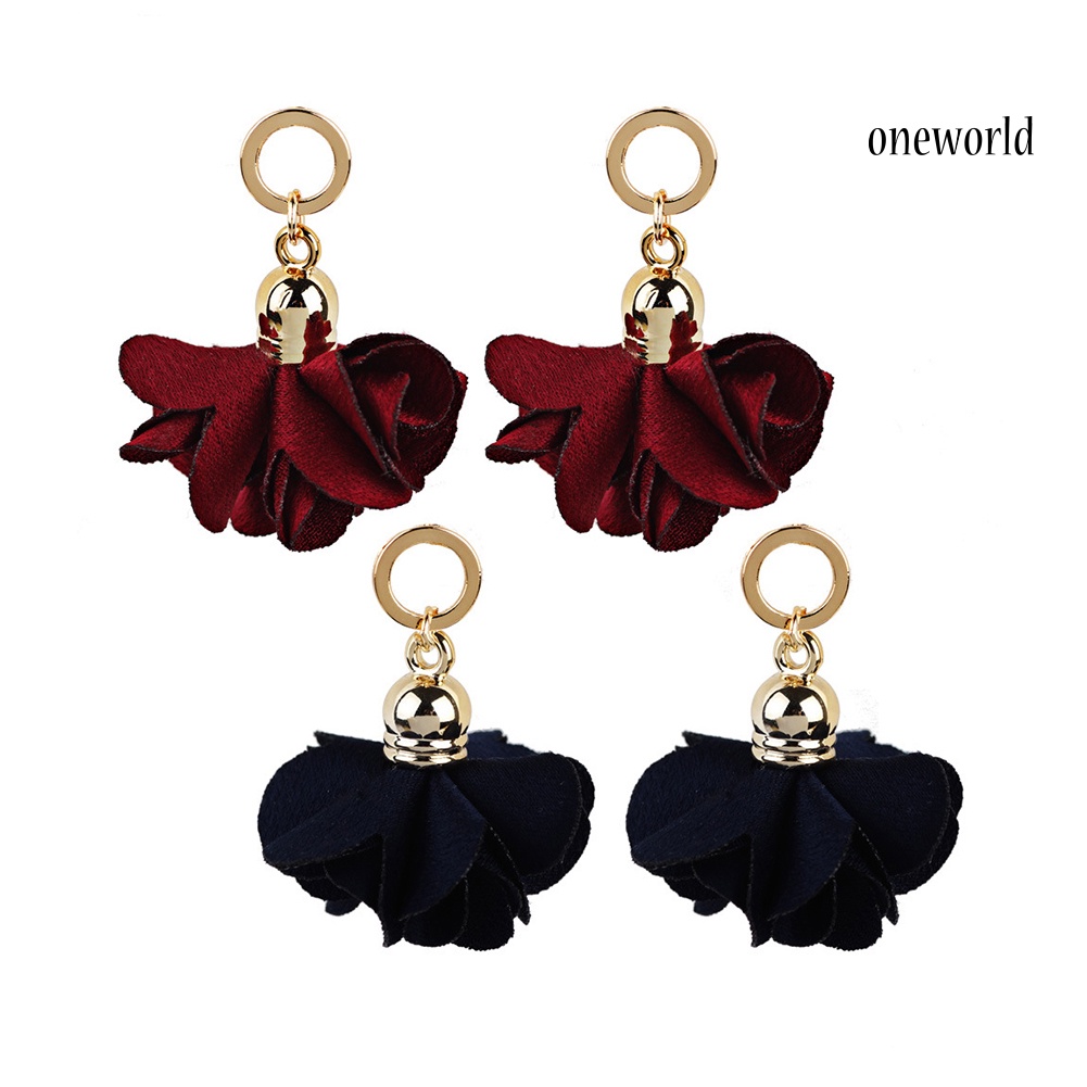 OW@ Women Fashion Fabric Flower Petals Pendant Drop Dangle Earrings Jewelry Gift