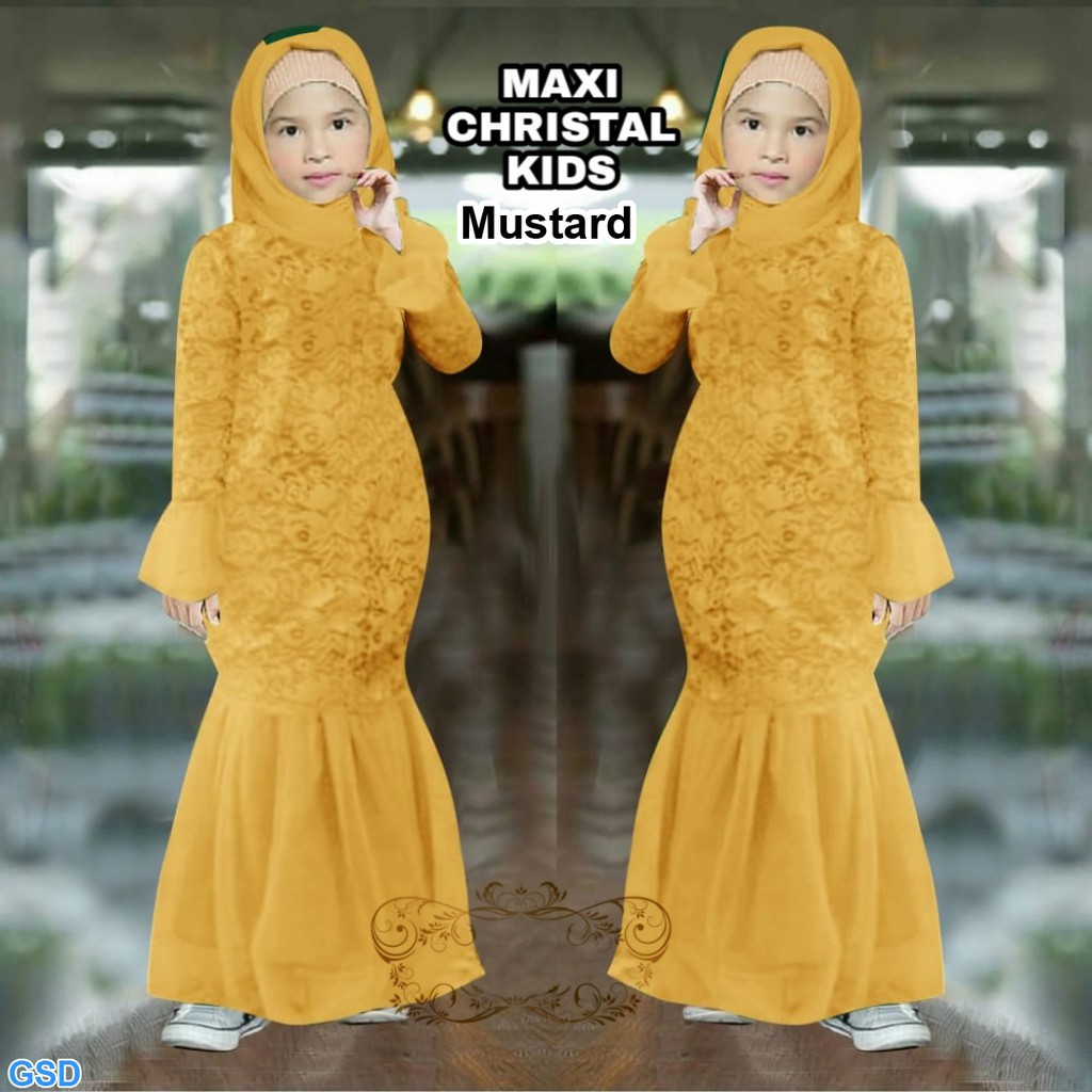 Maxi Christal Kids/Gaun Brukat Anak Perempuan Best Seller/ Gamis Brukat Murah /Pakaian Anak Duyung Diskon