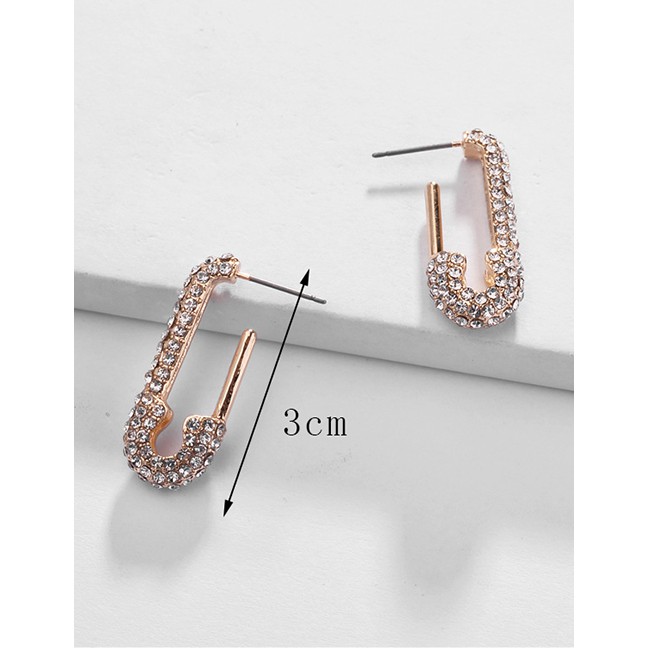 LRC Anting Tusuk Fashion Gold Alloy Paper Clip U-shaped Gemstone Diamond Ear Stud D53210