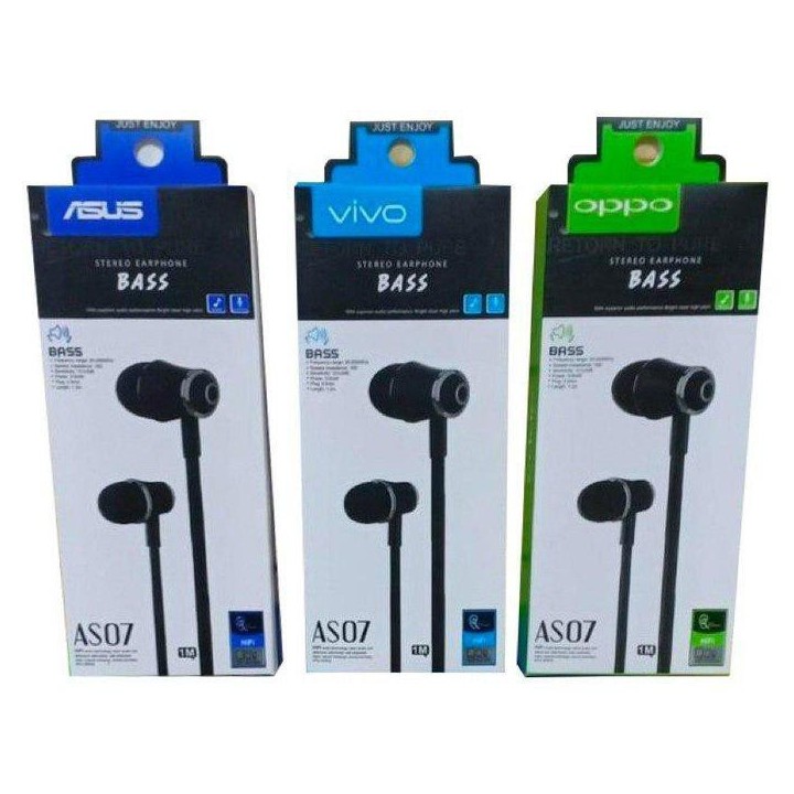 Headset/earphone super Bass  Branded AS-07 cocok untuk HP merk Samsung, Vivo, Xiaomi dan Oppo
