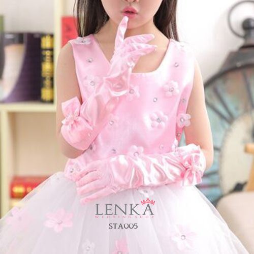 [STOK TERBATAS] SARUNG TANGAN PESTA ANAK PINK PANJANG PITA GLOVES STA005