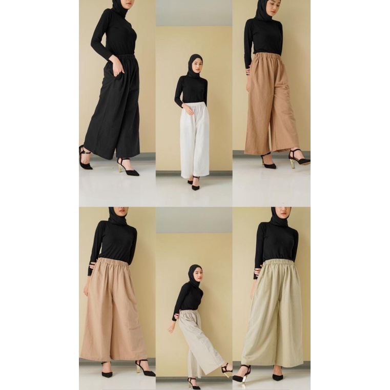 Celana Kulot Highwaist Bahan Premium Linen Wide Leg Cullotes - Linen Cullote Pants - COD