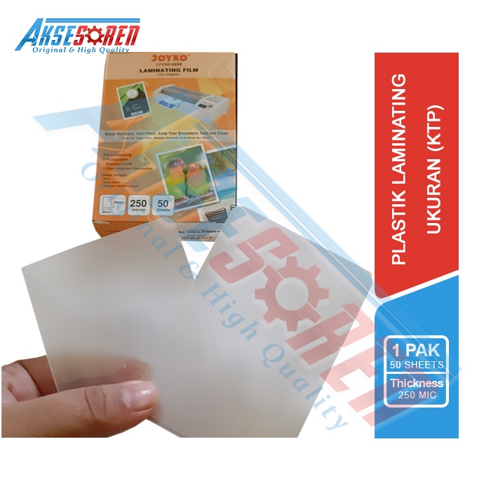 

PLASTIK LAMINATING FILM JOYKO [LF250-6898/50 SHEETS] / PERLENGKAPAN PHOTOCOPY / PLASTIK LAMINATING KARTU NAMA