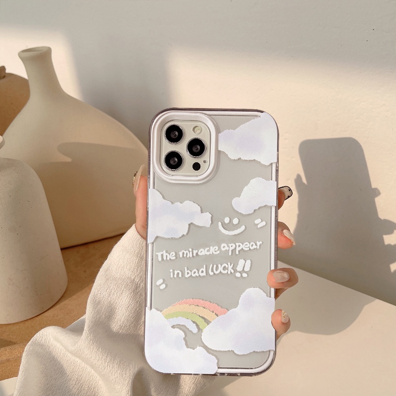 3 In 1 Soft Case Tpu Transparan Motif Awan Pelangi Untuk IPhone 7 8 Plus 11 XR 13 12 Pro Max 11 Pro Max XS Max X 12 13 SE 2020