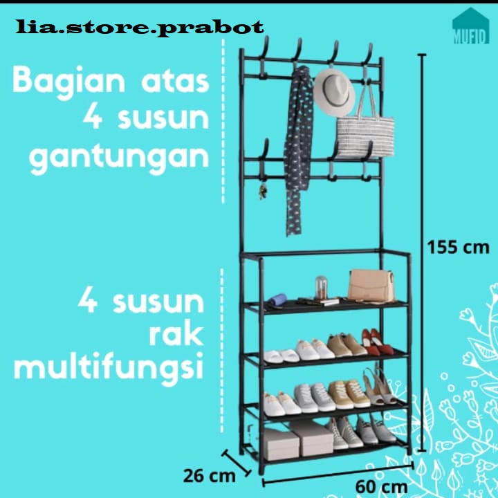 Rak Gantung Baju/Rak Sepatu topi standing hanger multifungsi 4 Susun
