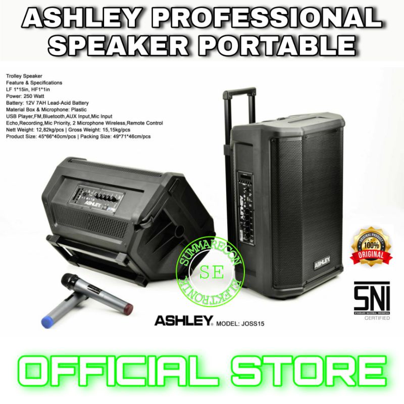 speaker portable 15 inch original ashley joss 15 usb bluetooth mp3