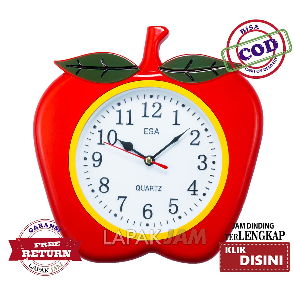 Jam Dinding Unik Murah Minimalis Bentuk Apel Lucu Wall Clock ESA 910