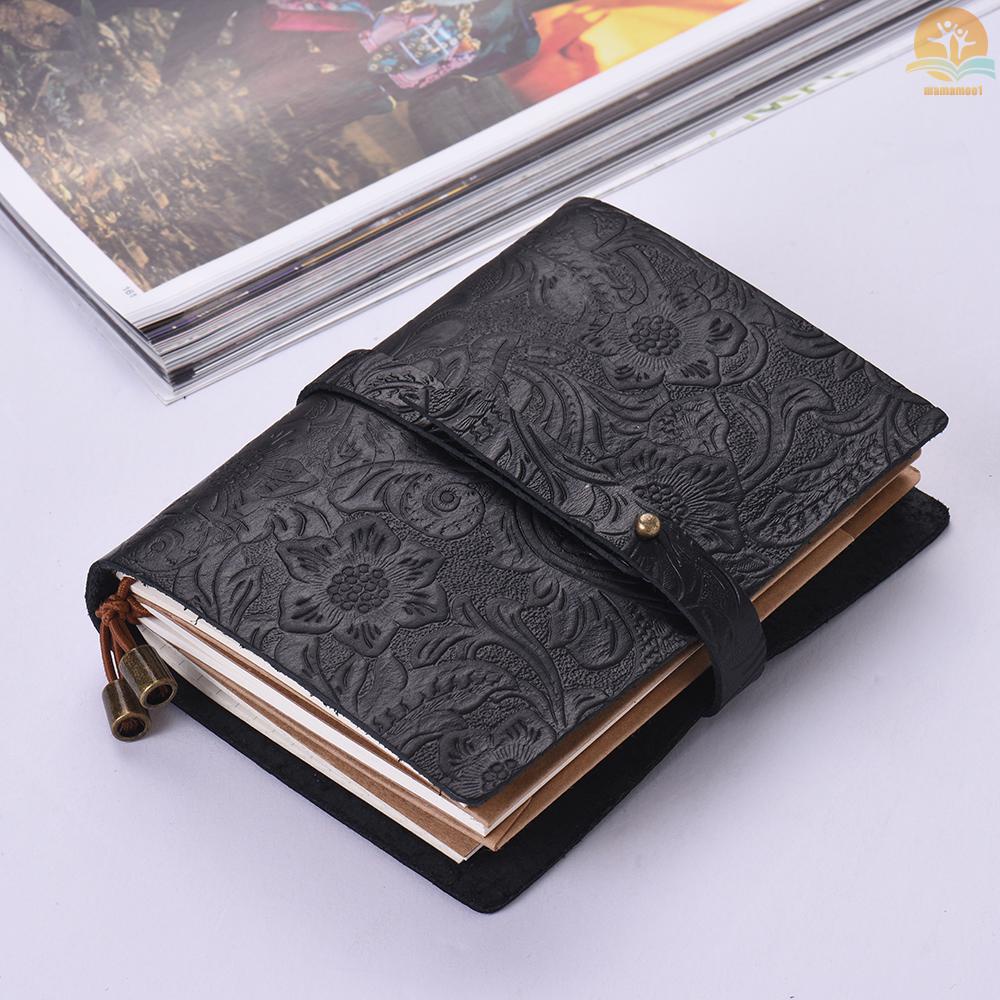 Leather Vintage Embossed Pattern Travel Journal Notebook Lined Blank Grid Paper Diary Refillable Notepad Gift for Men &amp; Women Sketching Writing