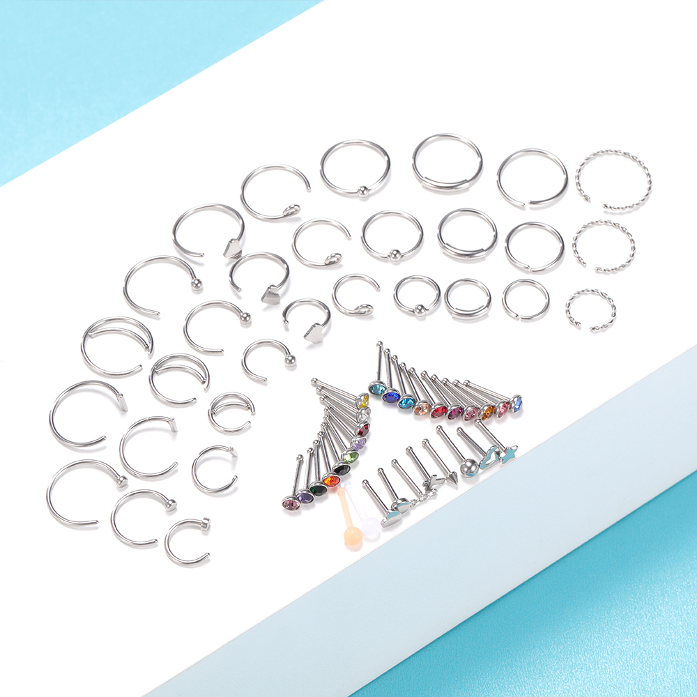 HOOPS 60 Pcs / Lot Cincin Tindik Hidung Bahan Stainless Steel Kristal Akrilik 20g Bentuk Sekrup