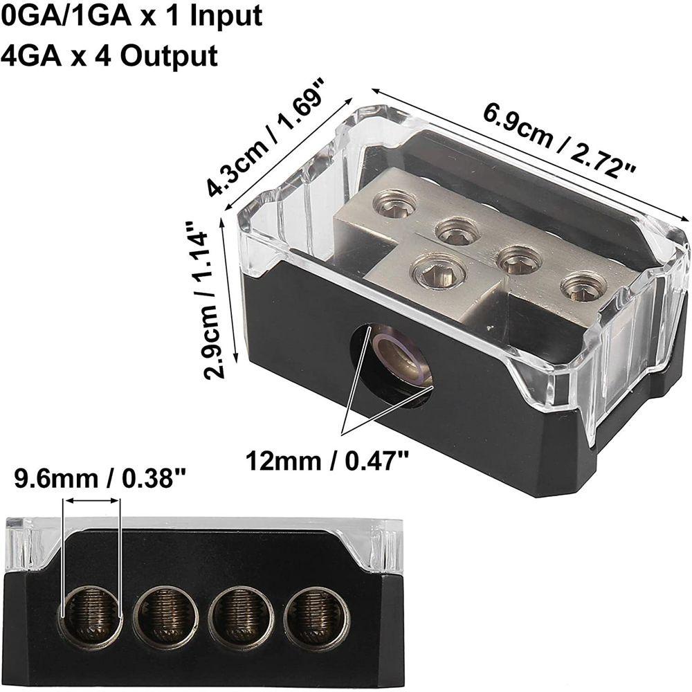 Populer Power Distro Block Aksesoris Mobil Distributor Part Mobil 1x 0GA IN 4x 4GA OUT Connecting Block Car Amplifier Audio Splitter