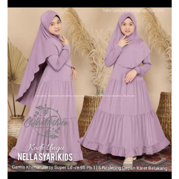 GAMIS SYAR'I ANAK PEREMPUAN POLOS TERBARU SET KHIMAR UMUR 9-11 TAHUN / NELLA SYAR'I KIDS / BAJU GAMI