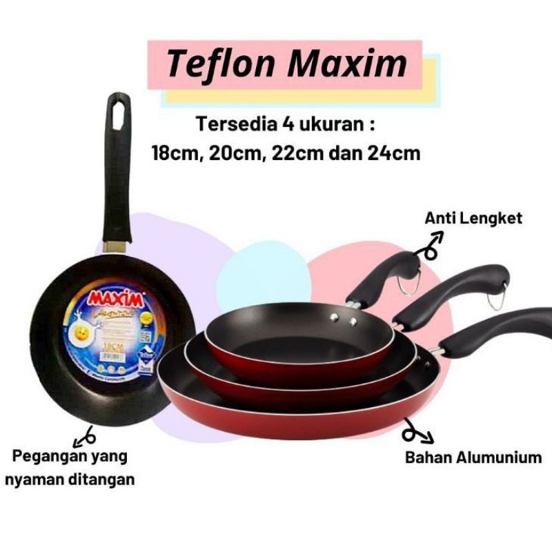 Maxim Fry Pan Maxim 12 18 20 22 24 26, Teflon Penggoreng , Wajan Valentino. Pilih Ukuran 12 sampai 26. Frypan bulat