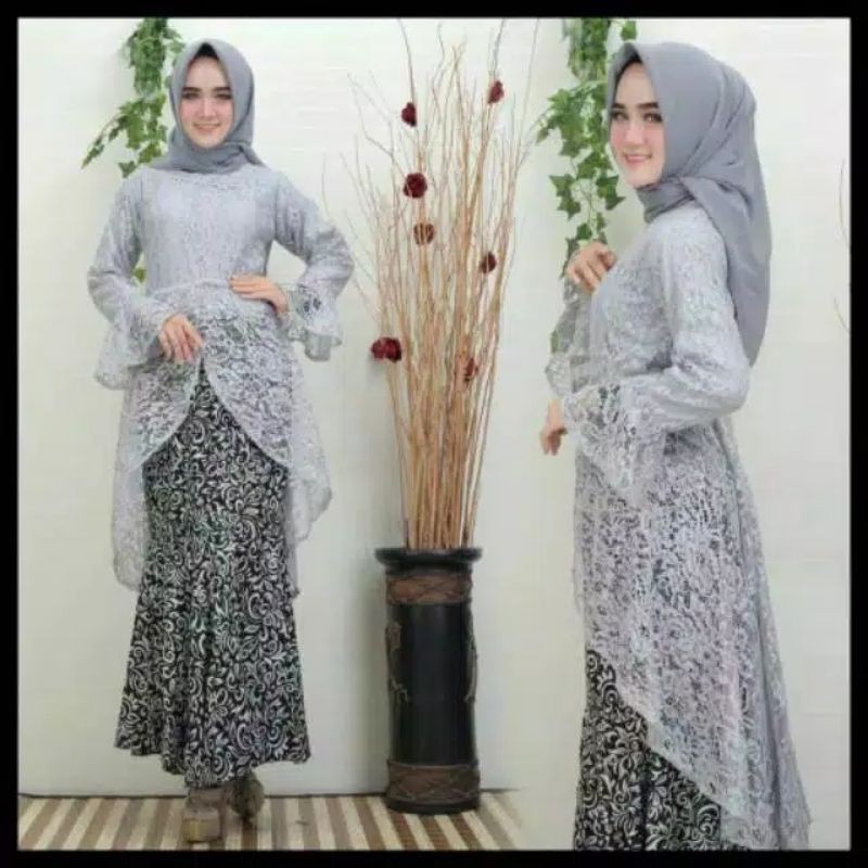 TERLARIS - SETELAN KEBAYA SYAHRINI BROKAT MODERN / KEBAYA TUNIK MODIS KEKINIAN / GOLD / NAVY-3