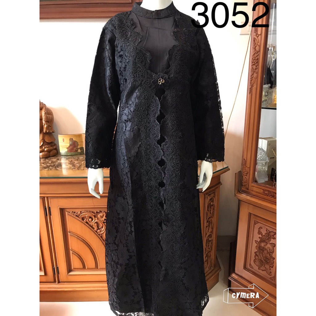 3052 Gamis alezuez full brukat depan  belakang hitam /gamis  brukat premium