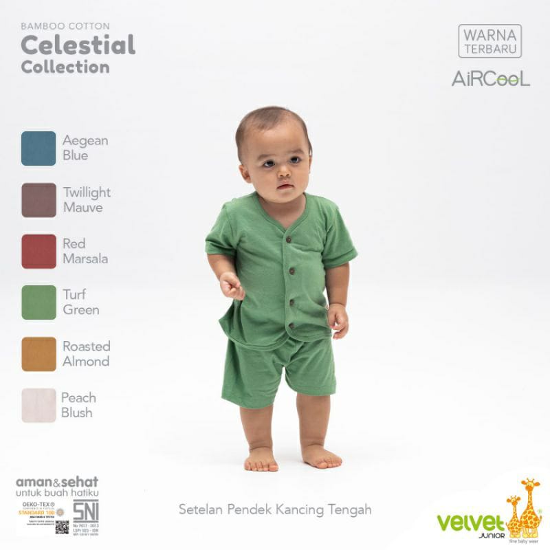 Velvet Junior Cotton Bamboo Celestial Collection Setelan Pendek Celana Pendek Kancing Tengah Full Warna Random - CC-060C3 (Per2 Dan Per3)