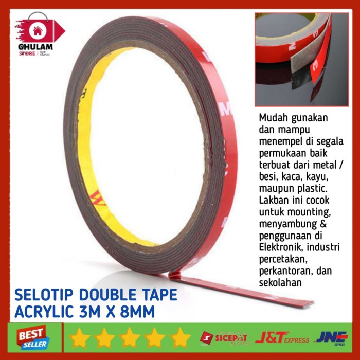 

Selotip Double Tape Foam Acrylic 3m x 8mm Tape Akrilik Lem Dua Sisi