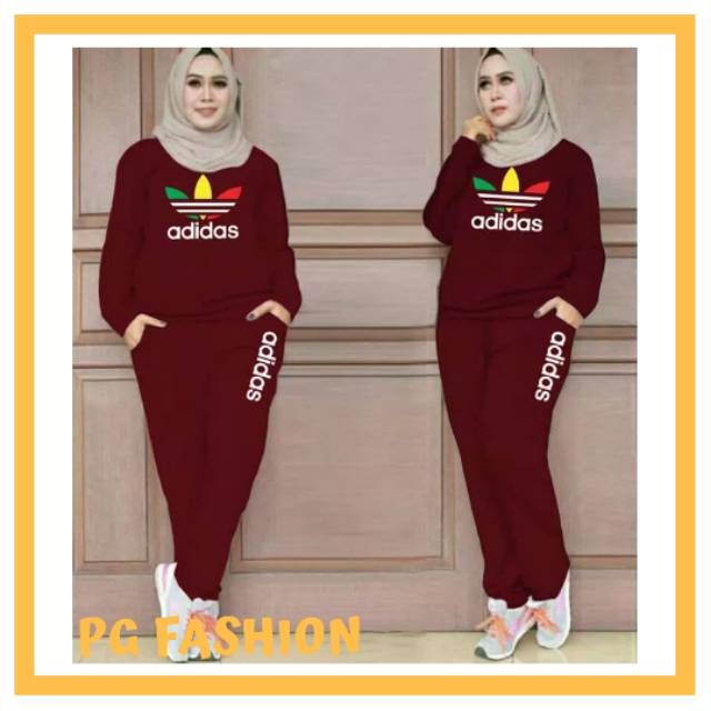 PG Fashion- Training Adidas Pelangi Set Pakaian Olahraga Wanita Baju Senam Muslim Kekinian Murah