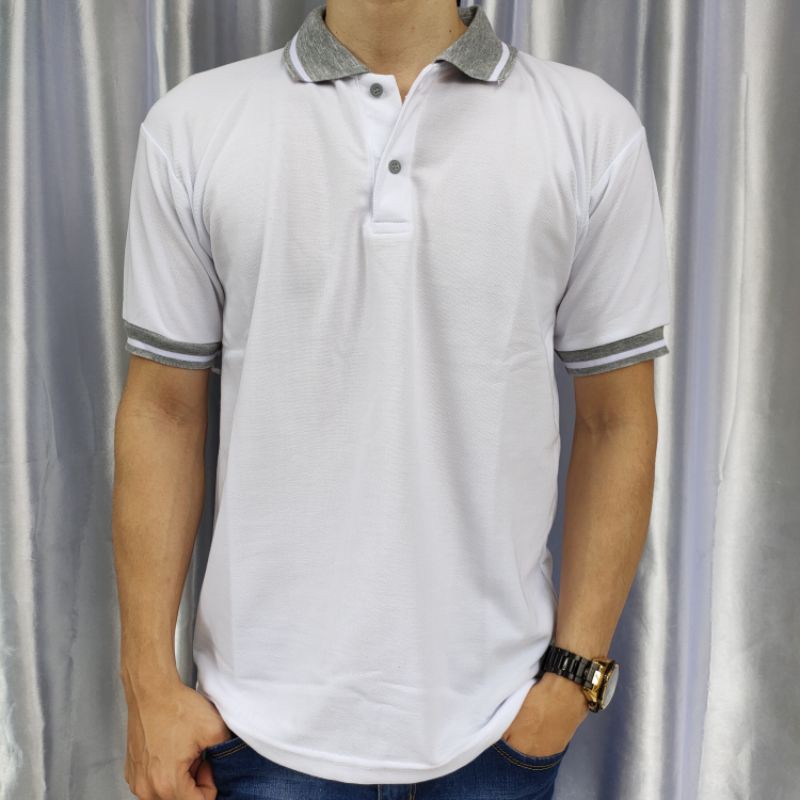 Kaos Krah polos lakos lengan pendek uk M L XL XXL XXXL-Kerah putih PDK