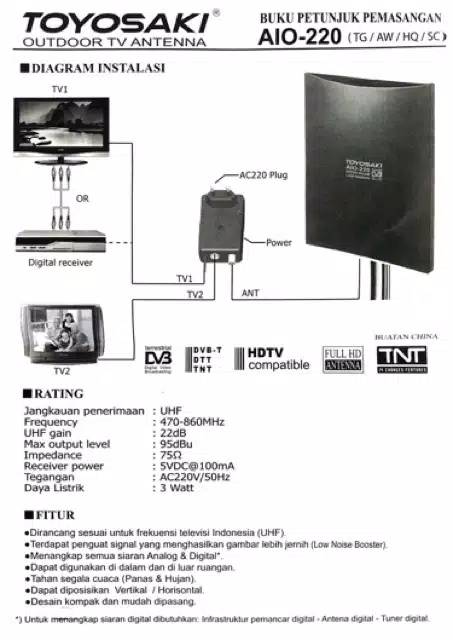 Antena TV Digital Toyosaki Tys Aio 220 - Antena TV Indoor Outdoor