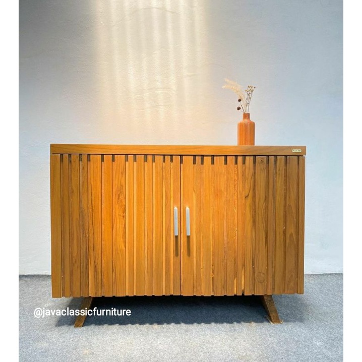 BUFET PAJANGAN RUANG TV LEONA RETRO MINIMALIS SCANDINAVIA VINTAGE BAHAN KAYU JATI NATURAL