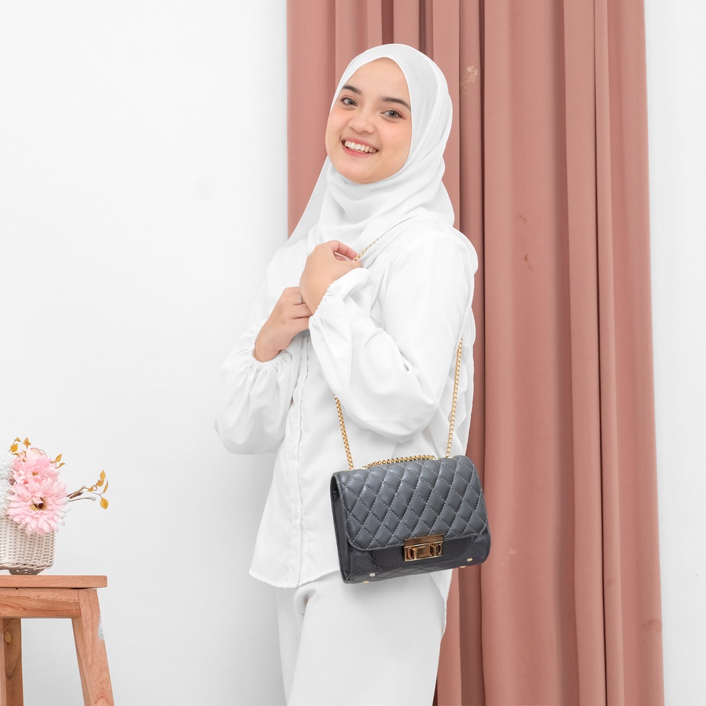 Shoulder bag cewek tali rantai tas selempang wanita hand bag remaja polos kulit sintetis sling bag cewe