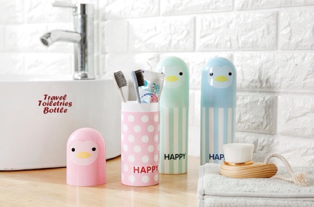 Travel toiletries bottle botol HAPPY tempat sikat gigi buat traveling ok  good quality