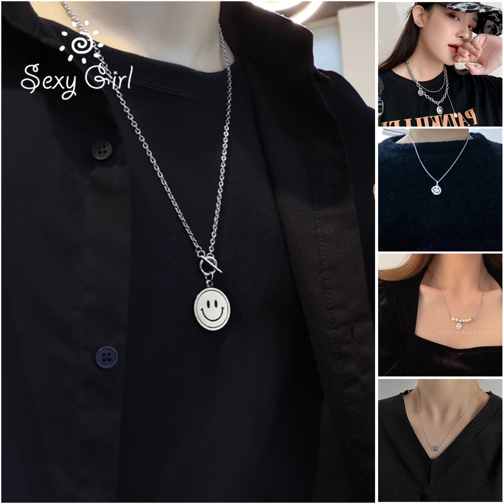 Korean Hip-hop Double Face Emoji Smile Pendant Necklace As A Gift Jewelry Smile Set Sweet Heart Jewelry