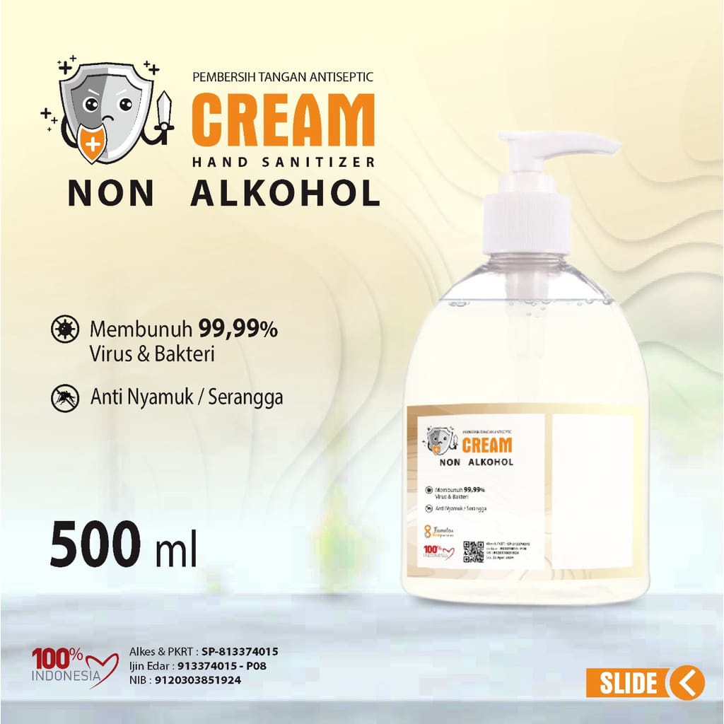 Hand Sanitizer Cream Non Alkohol Antiseptic Aroma Segar 500 ml Pump