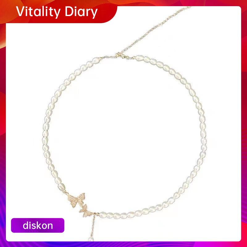 【COD❤️】Butterfly Zircon Pearl Pendant Fashion Temperamen Cahaya Mewah Kalung High-end VDY