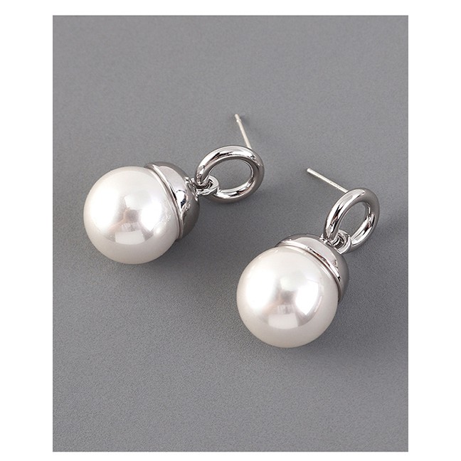 LRC Anting Tusuk Fashion 14k Gold Plated Gold Ring Small Pearl S925 Silver Needle Earrings Y62773