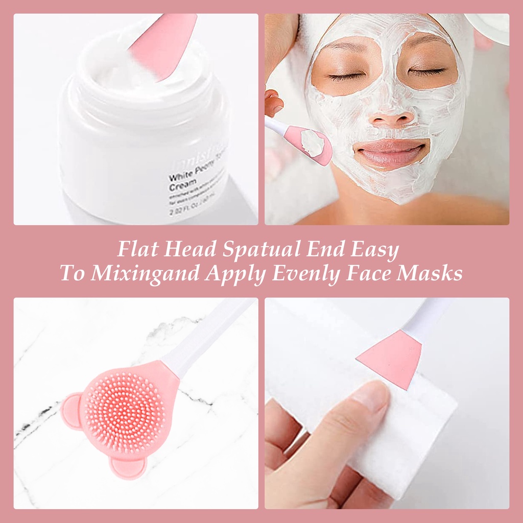 1pc Brush Masker Wajah Kepala Ganda Bahan Silikon Lembut Reusable Untuk Perawatan Kulit