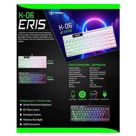 ITSTORE Keyboard Gaming NYK K06 TKL Rainbow - NYK K-06 ERIS NYK K 06 Garansi resmi 1 tahun LED