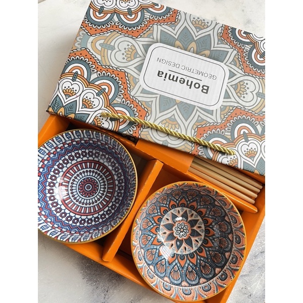 Hampers lebaran set Piring mangkok set/Bohemia Plate bowl set/Piring mangkok keramik set/Hamper leba