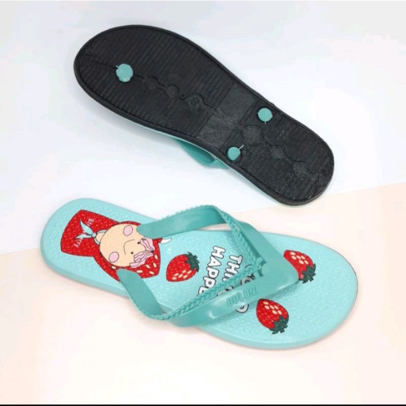 sandal jepit wanita karet boloni strawberry