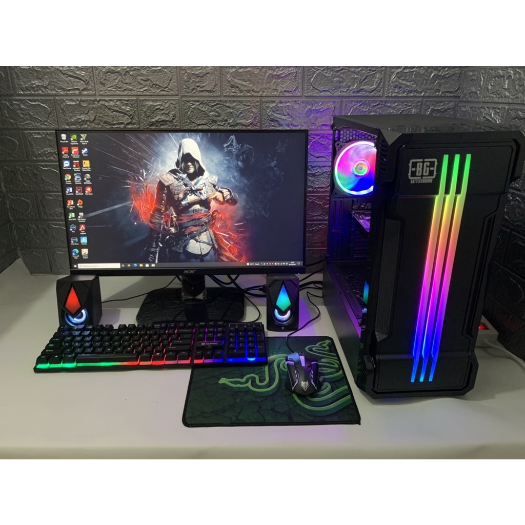 PC GAMING i7 GTX 1050 TI Full Set Keyboard Mouse Speaker RGB + Monitor Gaming