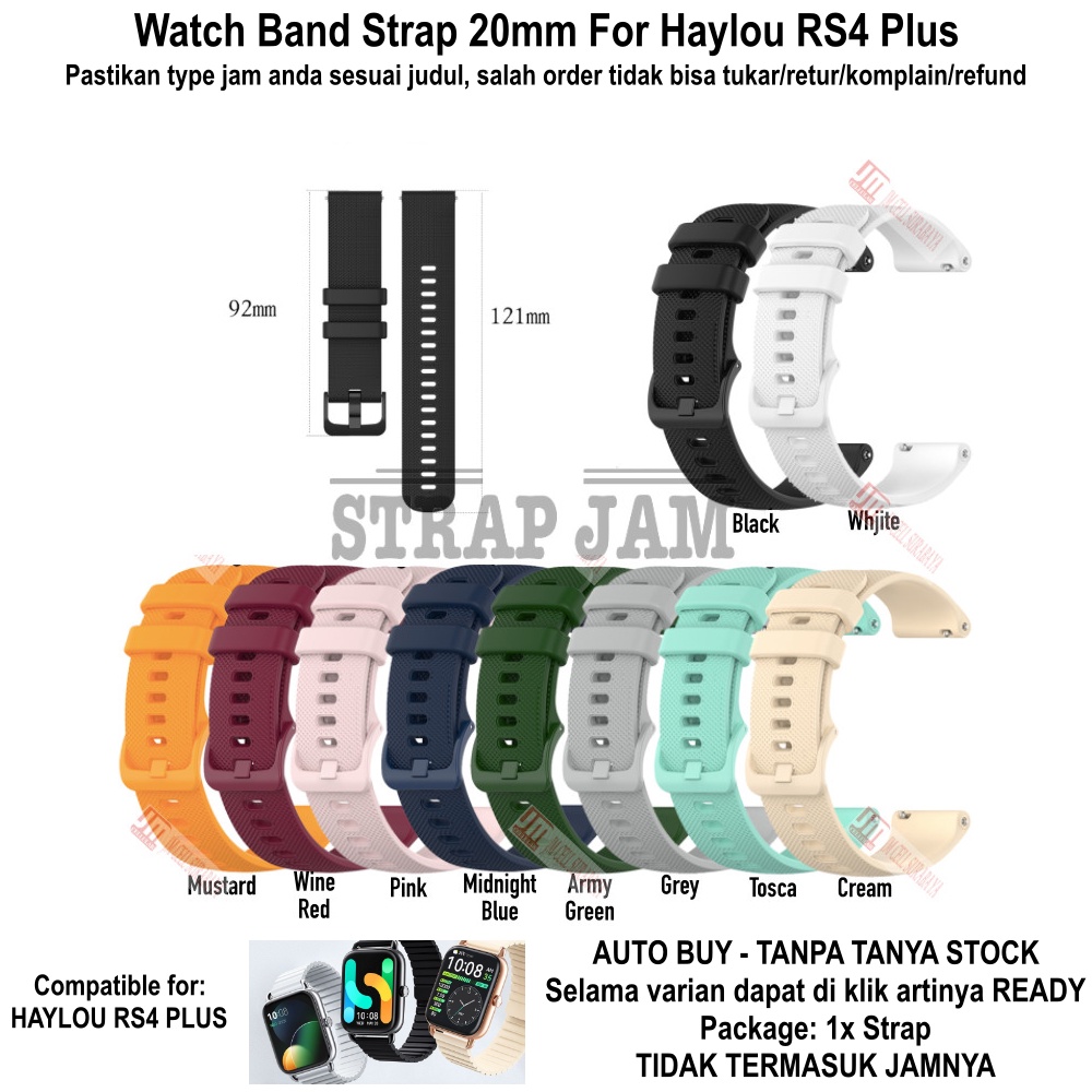 OYE Tali Jam Haylou RS4 Plus - Strap 20mm Rubber Silikon Aneka Warna