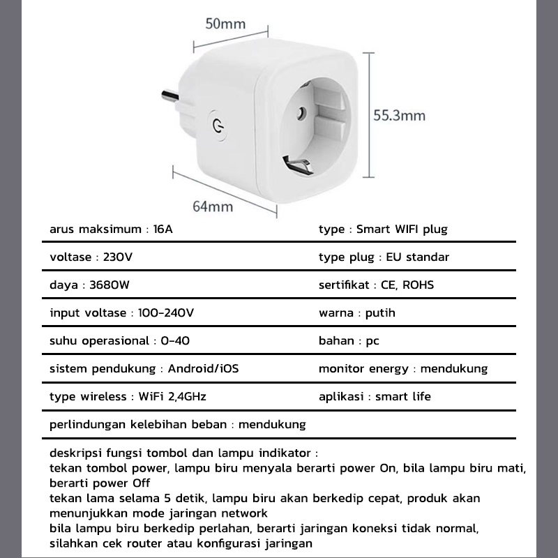 Kadonio WiFi Smart Plug Socket 16A with Power Monitor Stop Kontak Colokan stop kontak timer