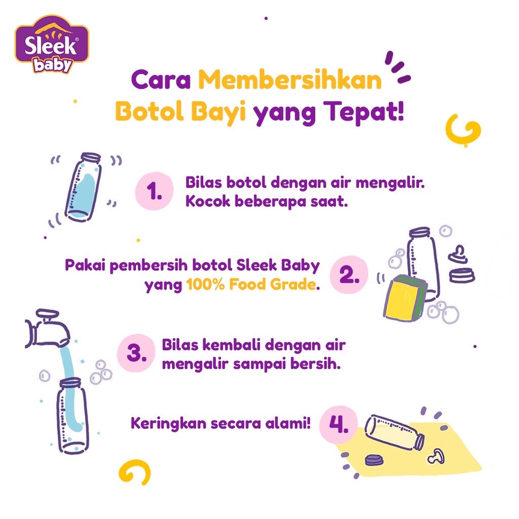 SLEEK BABY BOTTLE NIPPLE CLEANSER ANTIBACTERIAL 150ml KEMASAN BOTOL