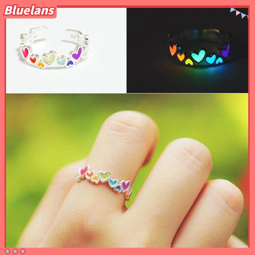 Cincin Luminous Warna-Warni Bentuk Hati Untuk Pasangan