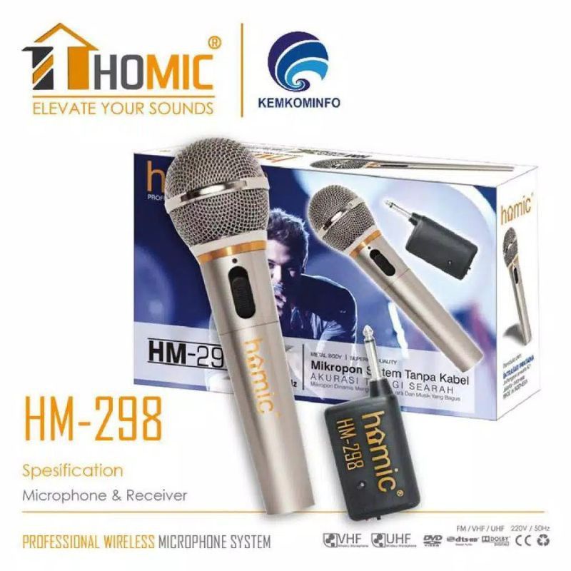 MICROPHONE SINGLE WIRELESS HOMIC HM 298 ( MIC BAHAN MENTAL ) - MIC Wireless HOMIC HM