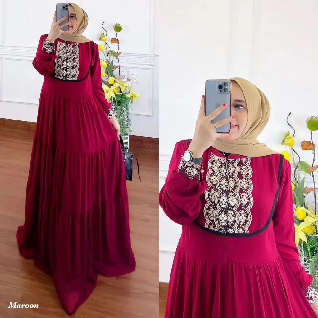 KIARA DRESS BL CERUTY BABYDOLL FULL PURING APLIKASI RENDA LD 110 CM PB 137 CM  BAJU GAMIS WANITA  ELEGAN DAN TRENDY BAJU MURAH BAJU SIMPLE 2022