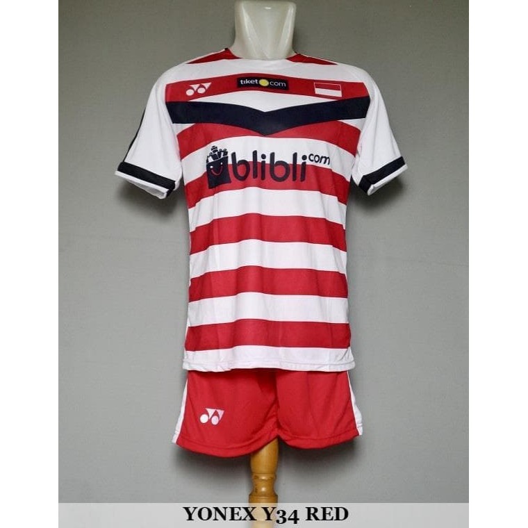 Baju kaos stelan badminton Yonex Y34 merah putih - Size XL