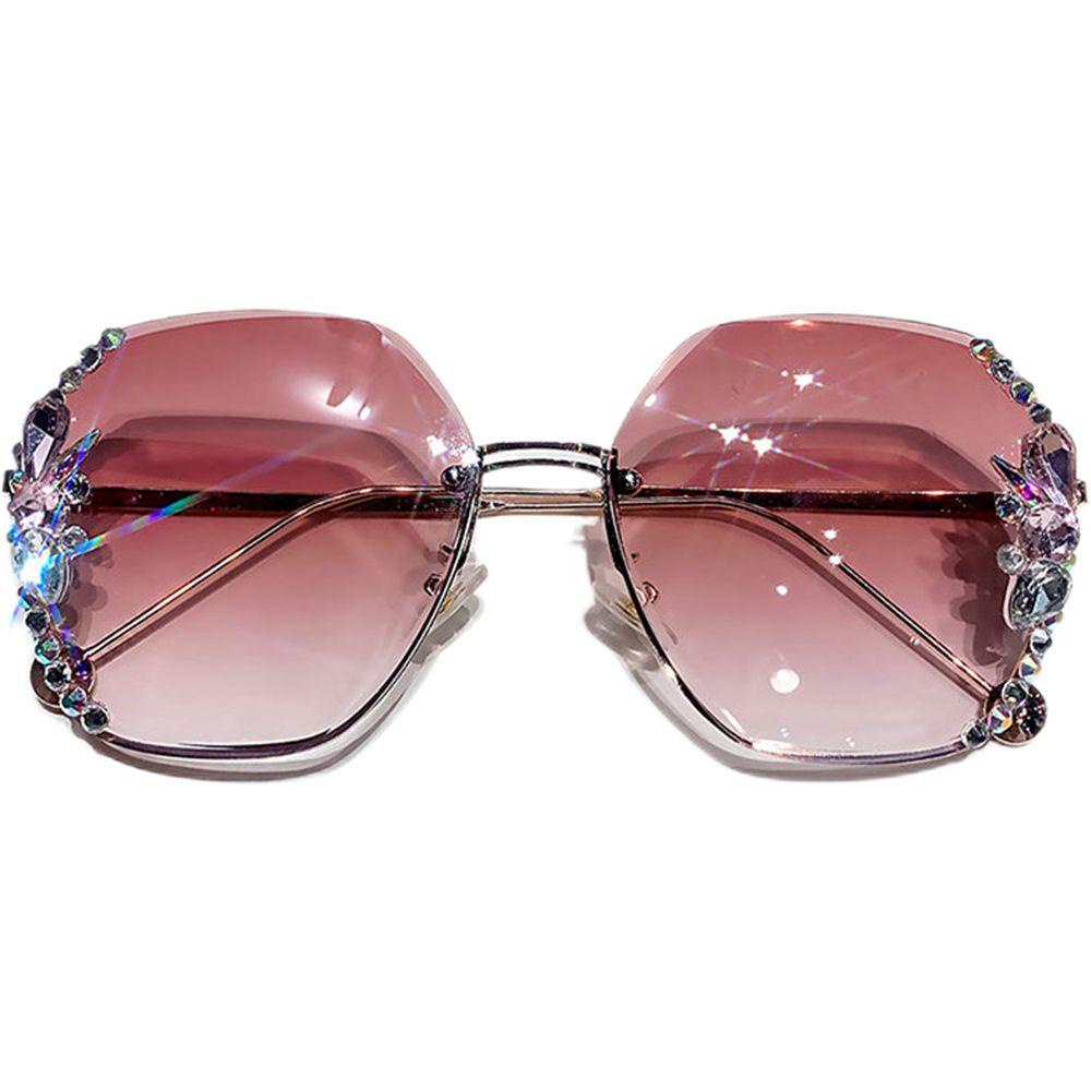 Lily Rhinestone Sunglasses Retro UV400 Cutting Lensa Wanita Kacamata Matahari