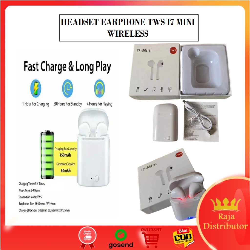 Headset Bluetooth TWS i7mini Wireless Earphone Dual Ear Headset Wireless dengan Kotak Charger - COD